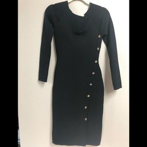 Black knit midi long sleeve body con dress medium
